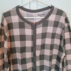 #Followme gray and pink plaid onesie